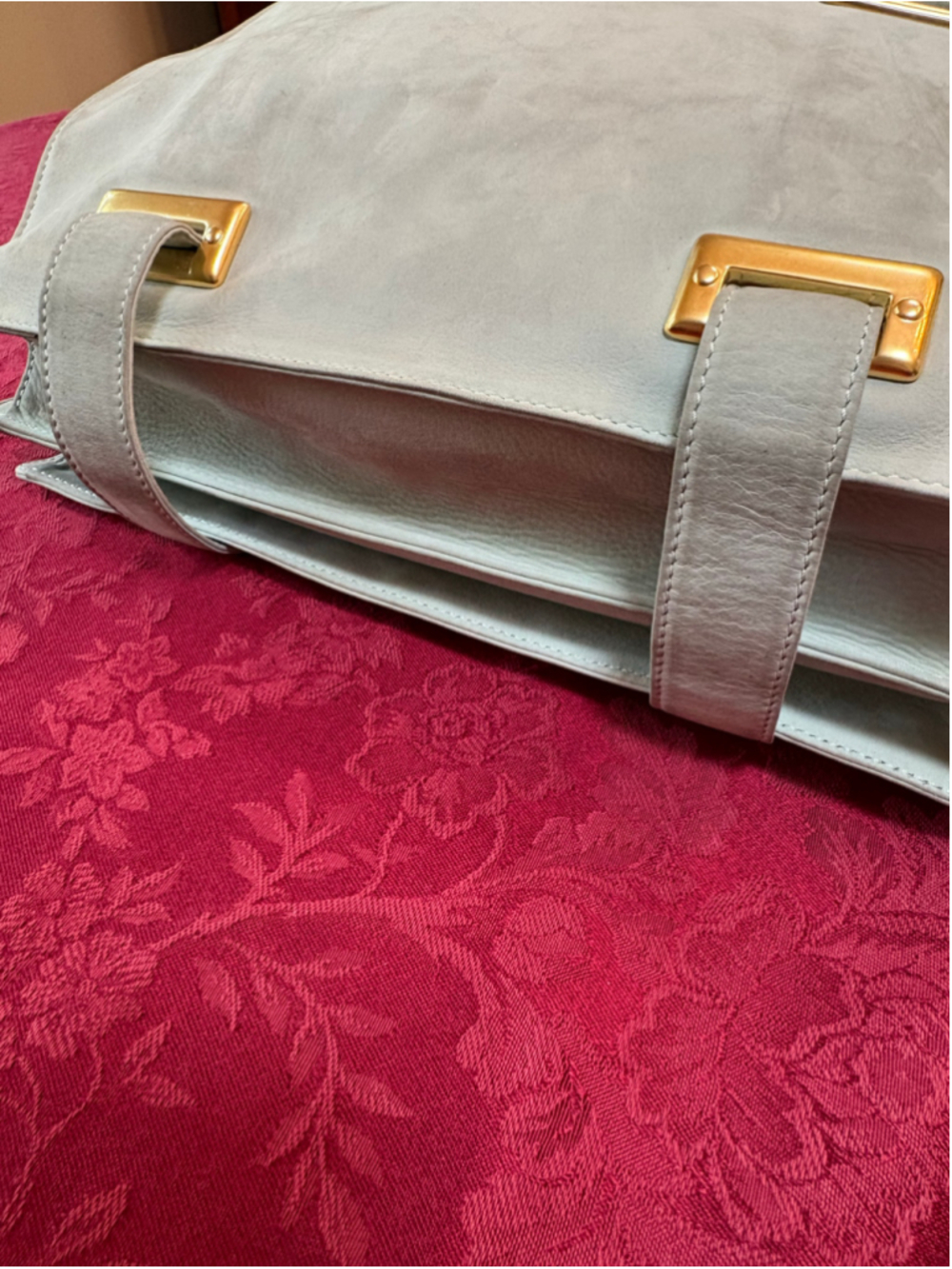 Celine Greenish-Grey Nubuck Shoulder Bag with Gold Hardware - Picture 10 of 11